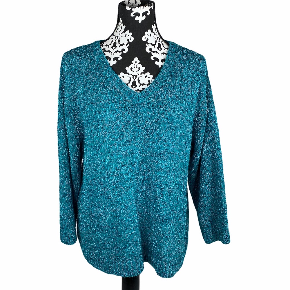 Vintage JM Collection 90s Sweater V Neck Teal Top